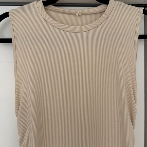 Cream Sleeveless Bodycon Ruched Dress - Picture 6 of 7